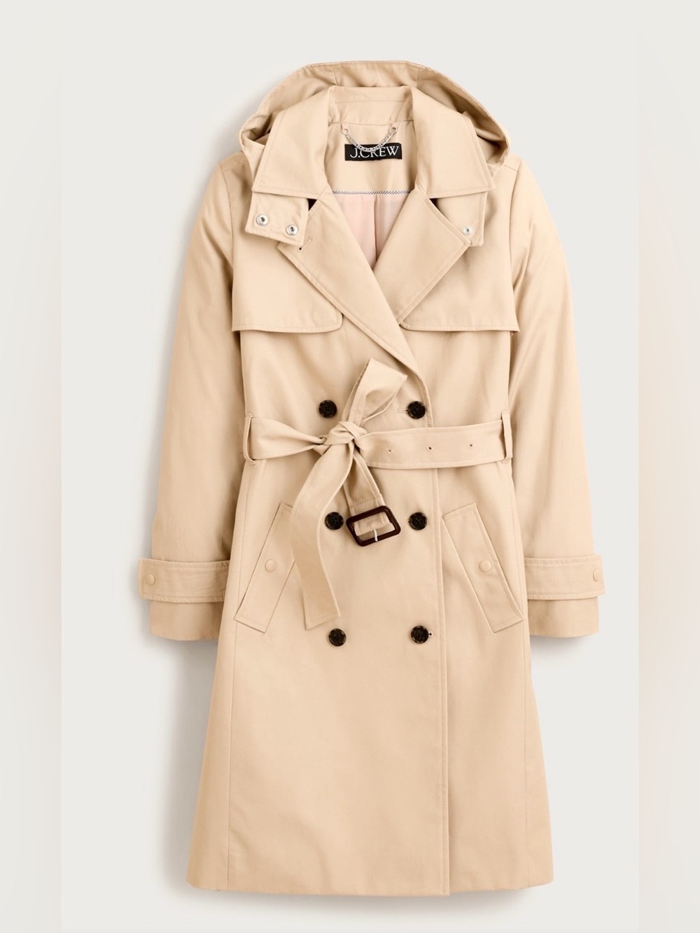 J. Crew Tan Hooded Double-Breasted Trench Coat